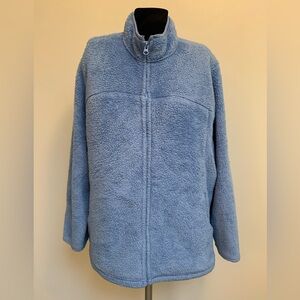 Lands End Periwinkle Blue Shaggy Teddy Bear Fleece Full Zip Large 14-16
